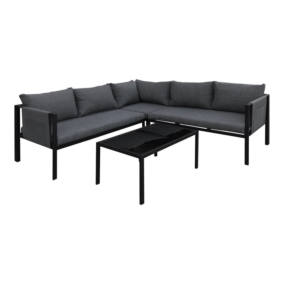 Cannes sofa set - cannes sofa set, black frame with dark gray pillows, incl. Table with black glass plate. - 1 piece