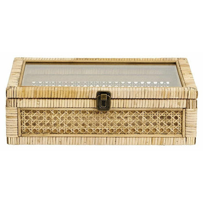 Nordal Rattan storage box w/glass lid - 24x37 cm - natural