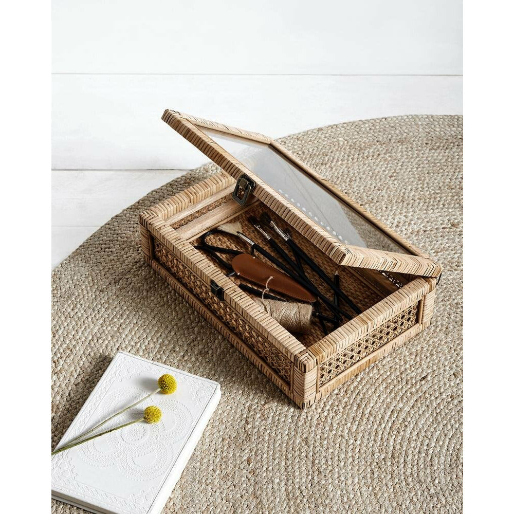 Nordal Rattan storage box w/glass lid - 24x37 cm - natural