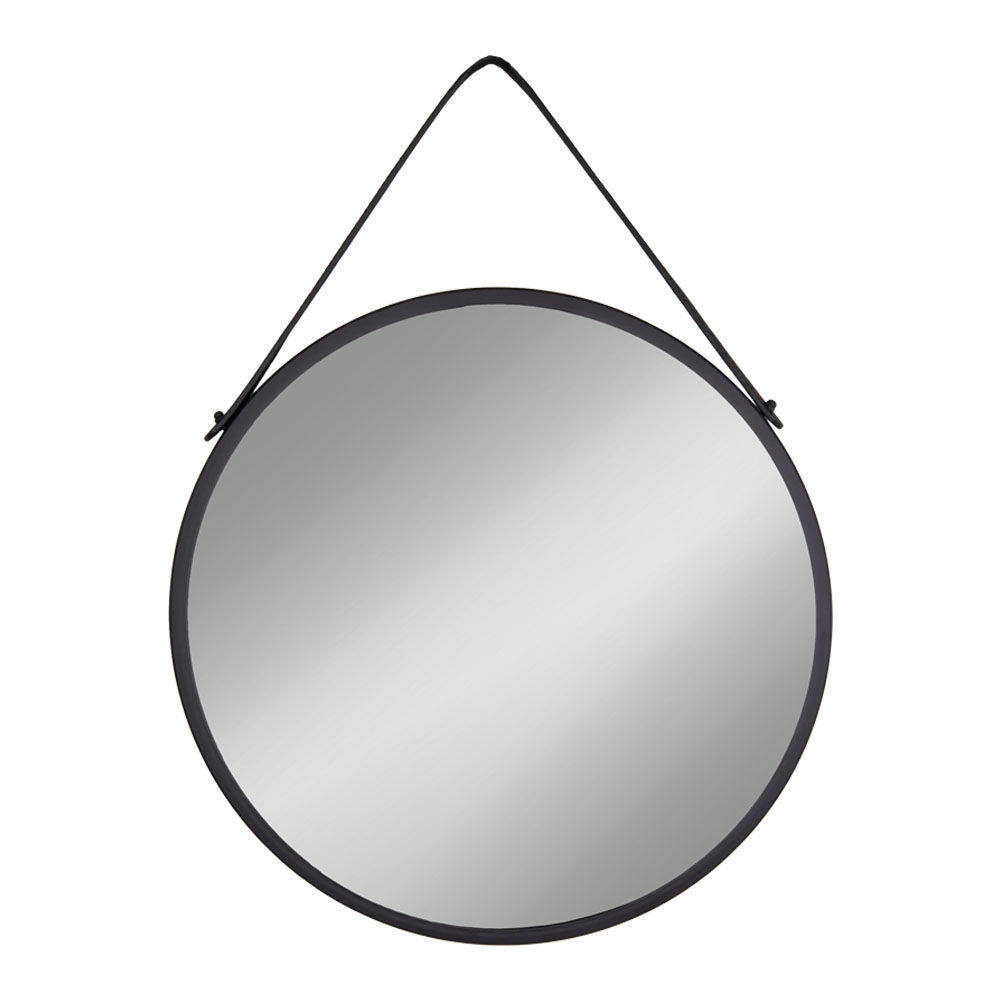 Trapani mirror - mirror in steel with artificial leather strap, black, Ø60 cm - 1 - pcs