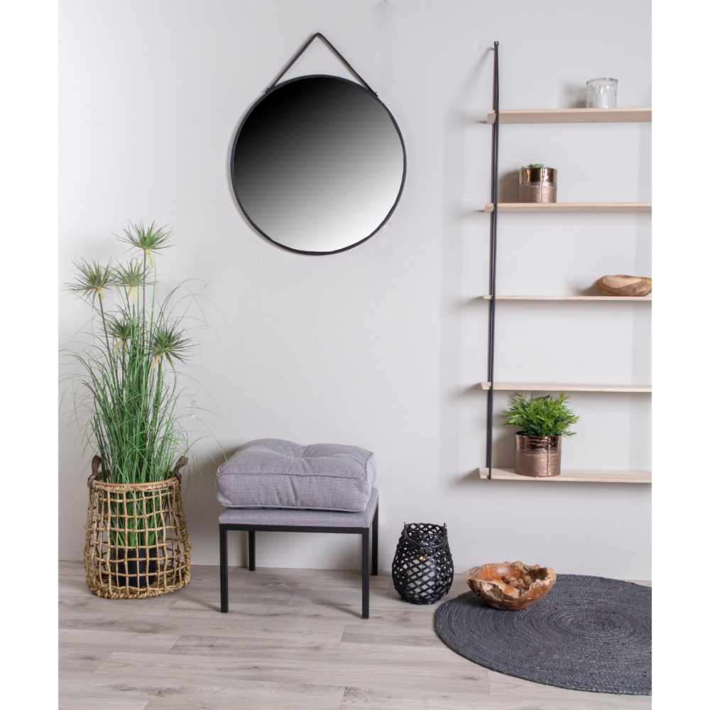 Trapani mirror - mirror in steel with artificial leather strap, black, Ø60 cm - 1 - pcs