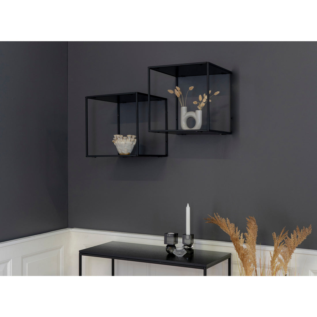 Vita Wall Shelf - Shelf with Black Frame and Black Shelves 36x36x36 cm - 1 - Pcs