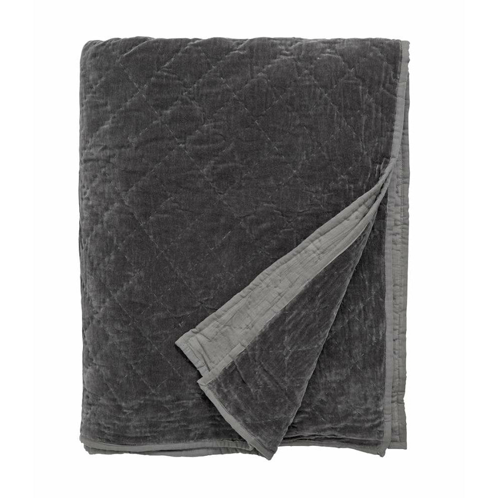 Nordal Quilted bedspread in velour - 220x270 cm - dark grey
