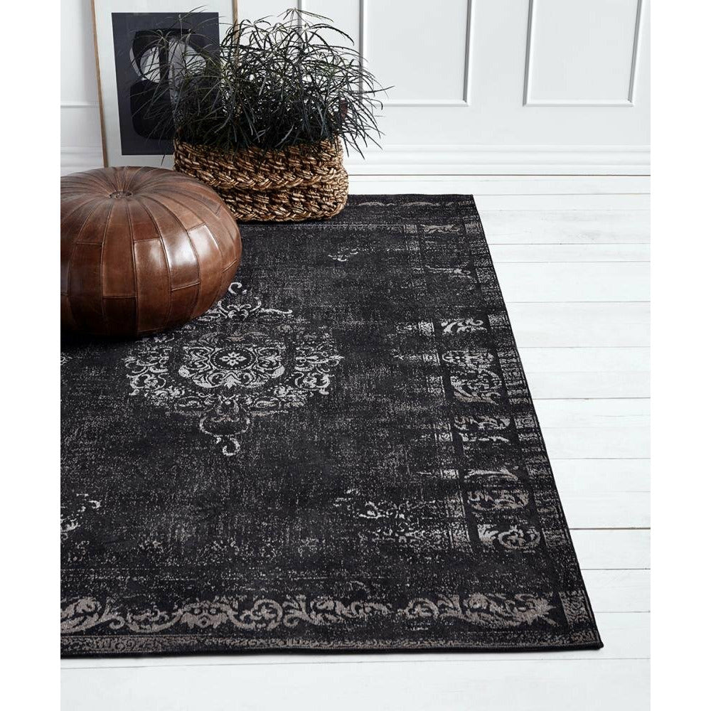 Nordal GRAND woven cotton rug - 75x200 - dark grey/black
