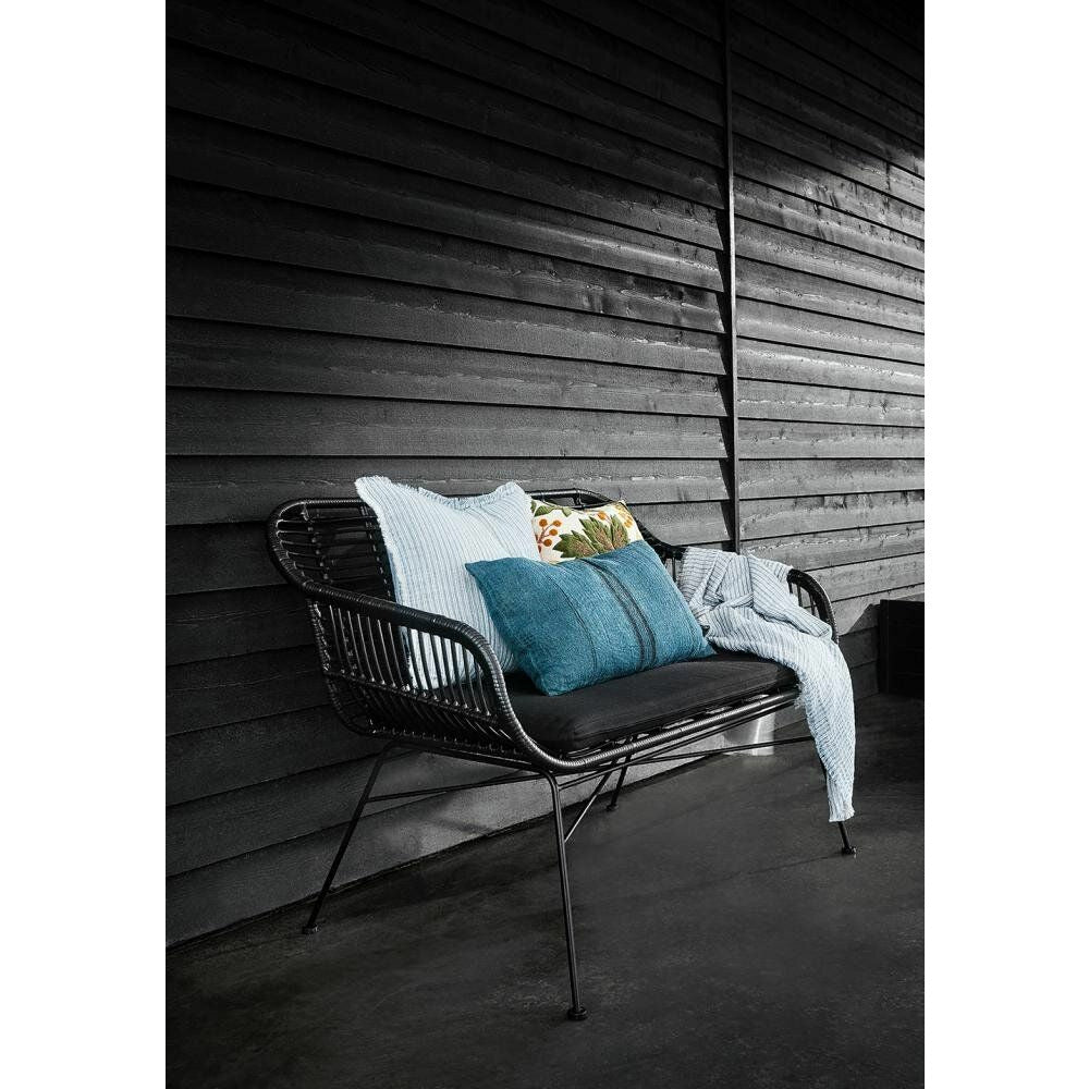 Nordal Garden bench in polyrattan with cushion - l126 cm - black