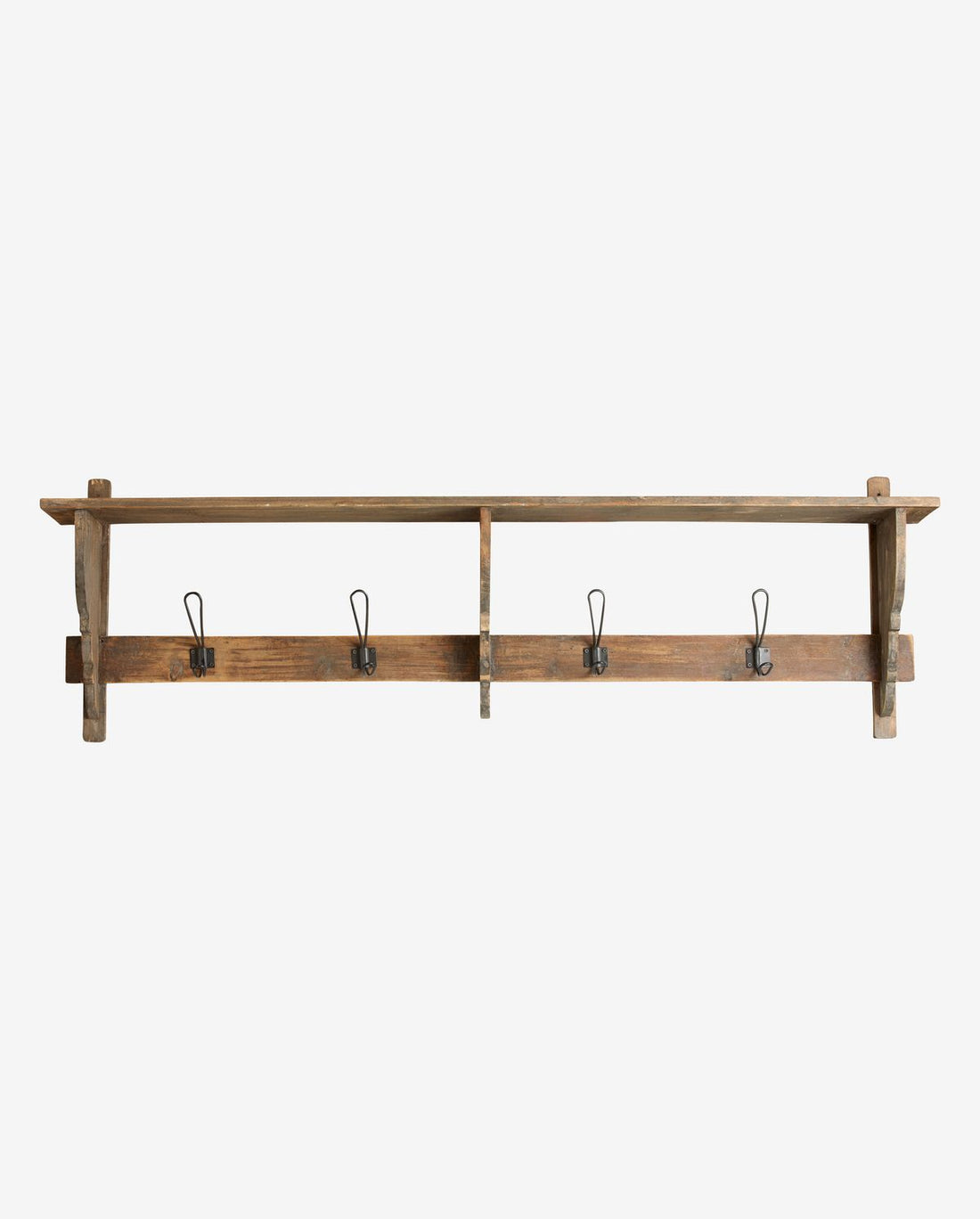 Caronu shelf with 4 hooks - wood