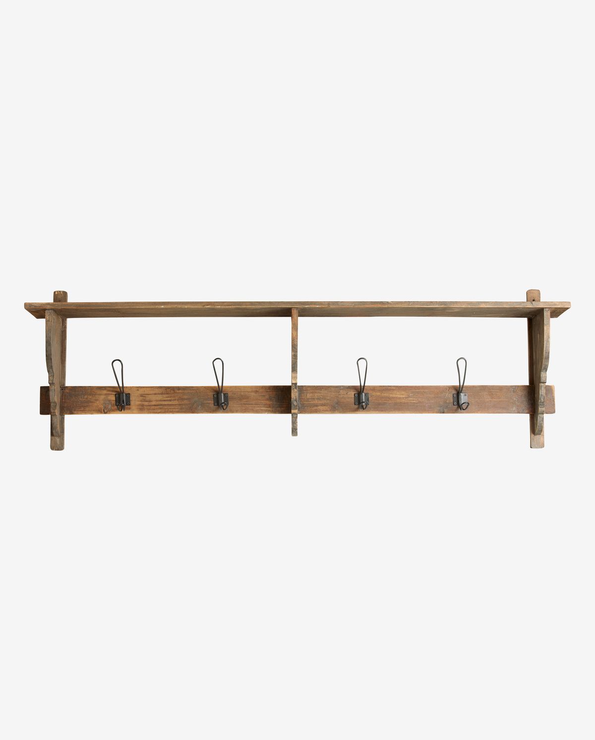 Caronu shelf with 4 hooks - wood