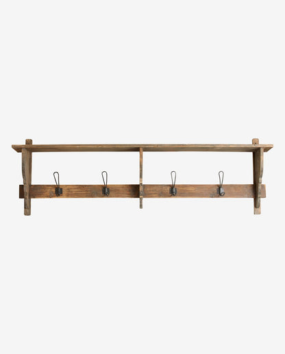 Caronu shelf with 4 hooks - wood