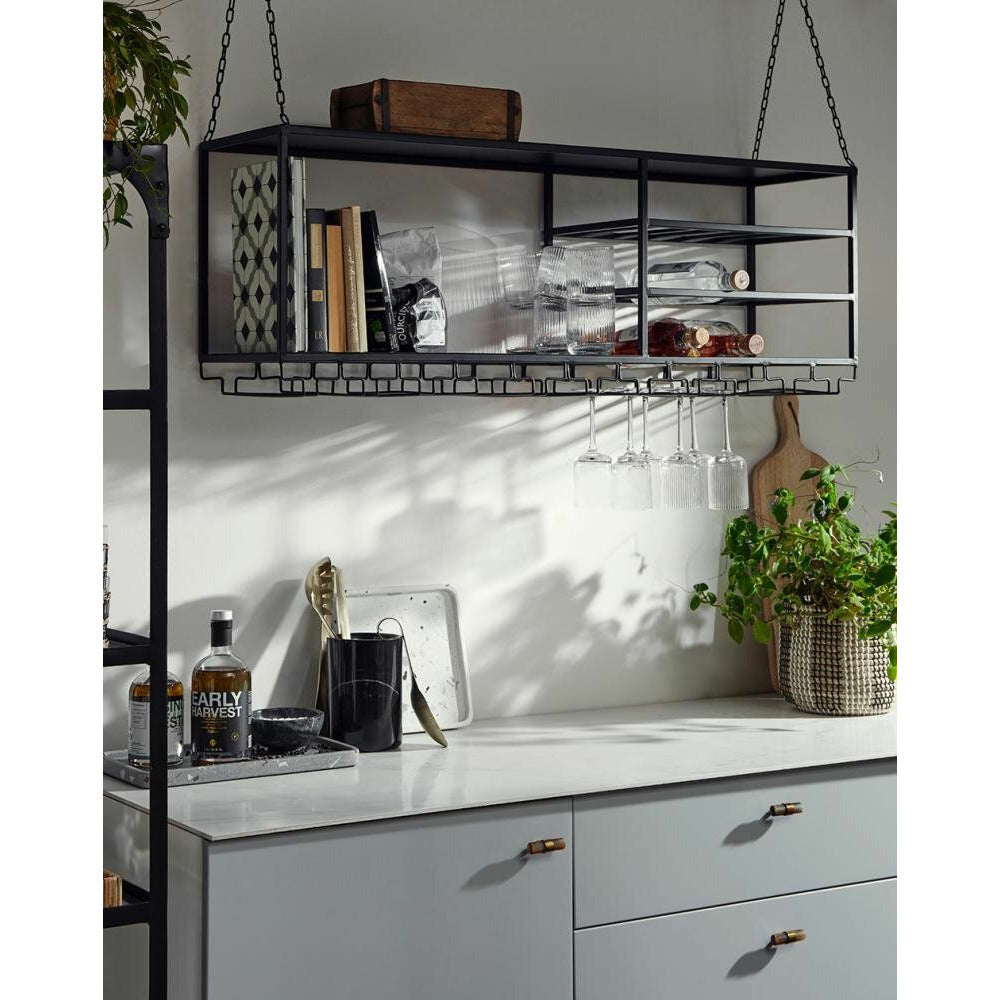 Nordal LOFT kitchen shelf in iron for hanging - 120x30 cm - black