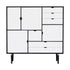 Andersen Furniture S3 opbevaringsmøbel i sort med hvide fronter  -  B130xD43xH132 cm - DesignGaragen.dk.
