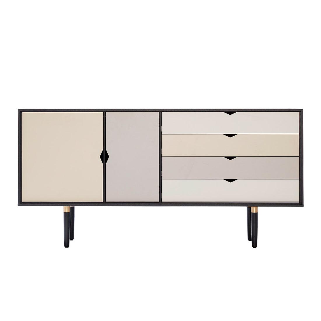 Andersen Furniture S6 sideboard i sort med flerfarvede fronter - B163xD43xH80 cm - DesignGaragen.dk.