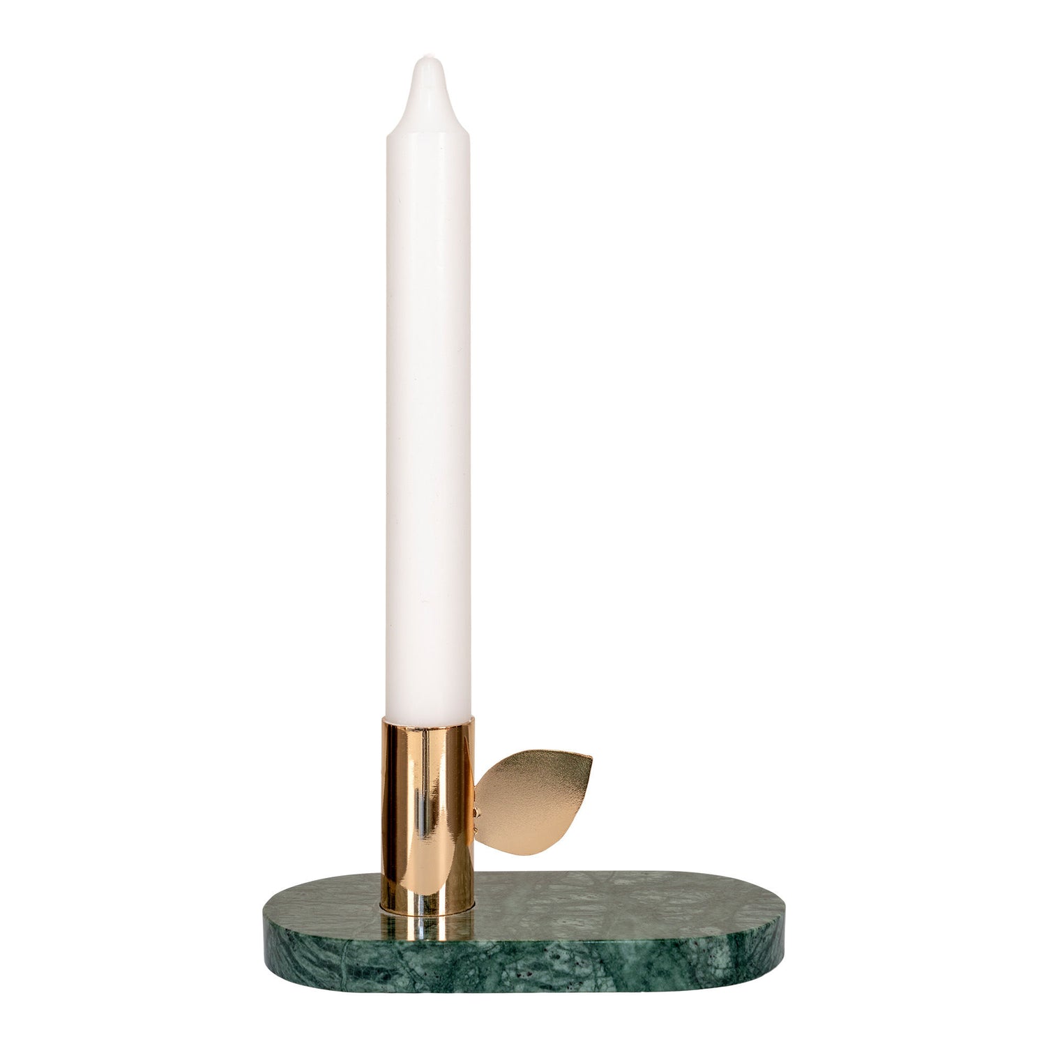 Candlestick - Candlestick in marble, green, brass holder, 14x7x7 cm
