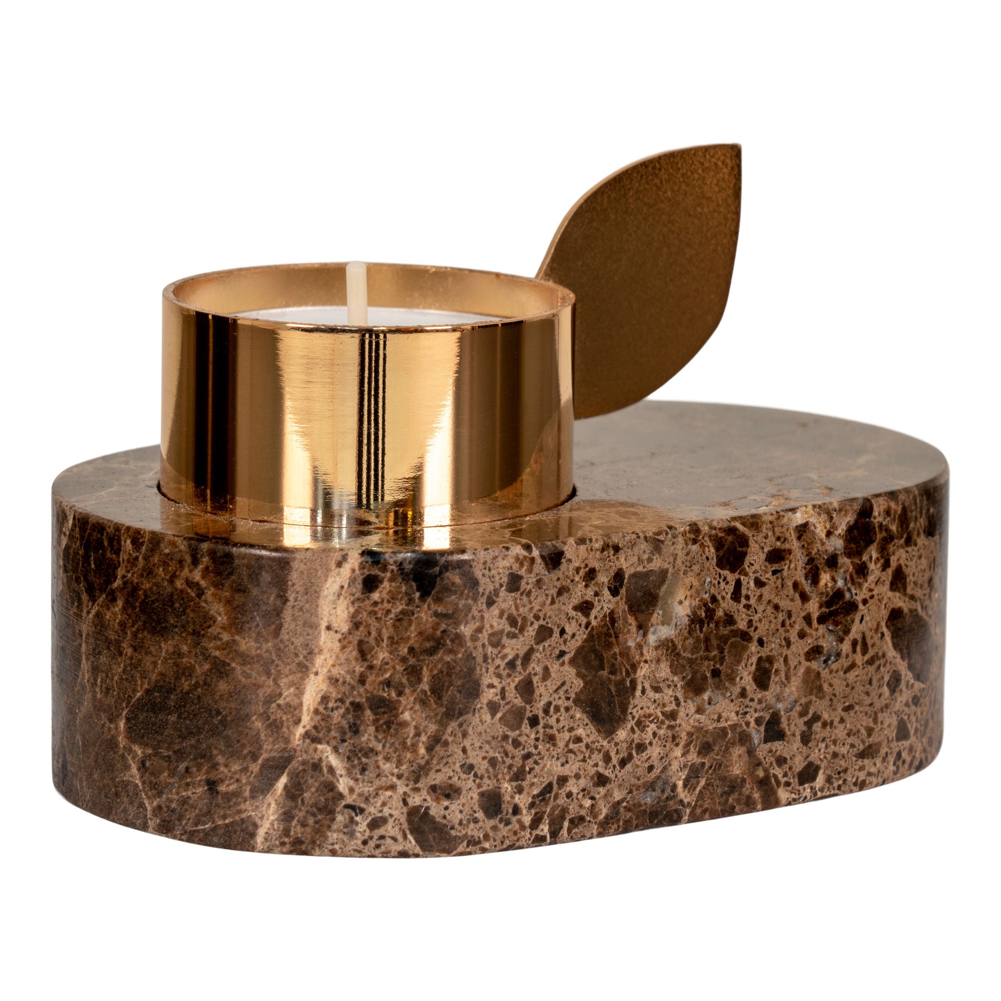 Lighthouse Stage - Lighthouses in Marble, Brown, Brass Holder, 10x7x5.5 cm