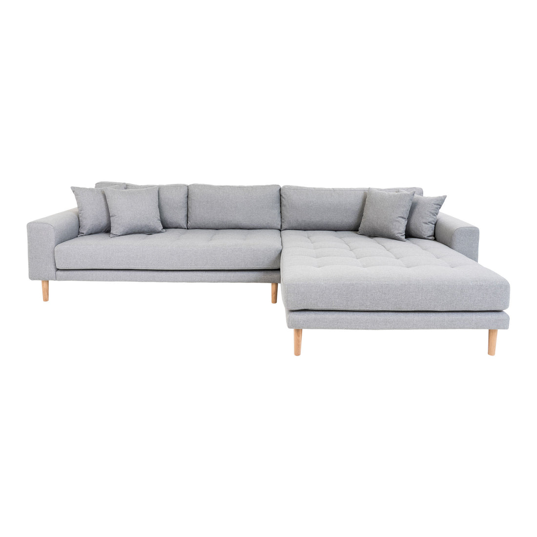 Lido Lounge Sofa - Lounge Sofa, right -wing in light gray with four pillows and nature wooden legs, HN1001 - 1 - pcs