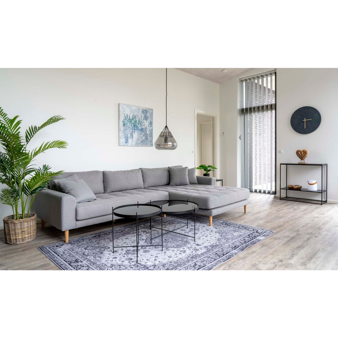 Lido Lounge Sofa - Lounge Sofa, right -wing in light gray with four pillows and nature wooden legs, HN1001 - 1 - pcs