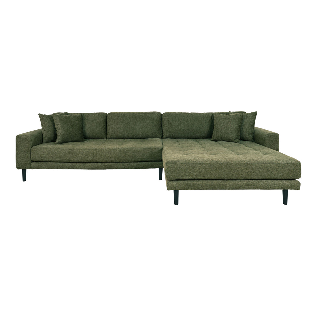 Lido Lounge Sofa - Lounge sofa, right -wing in olive green with four pillows and black wooden legs, HN1020 - 1 - pcs