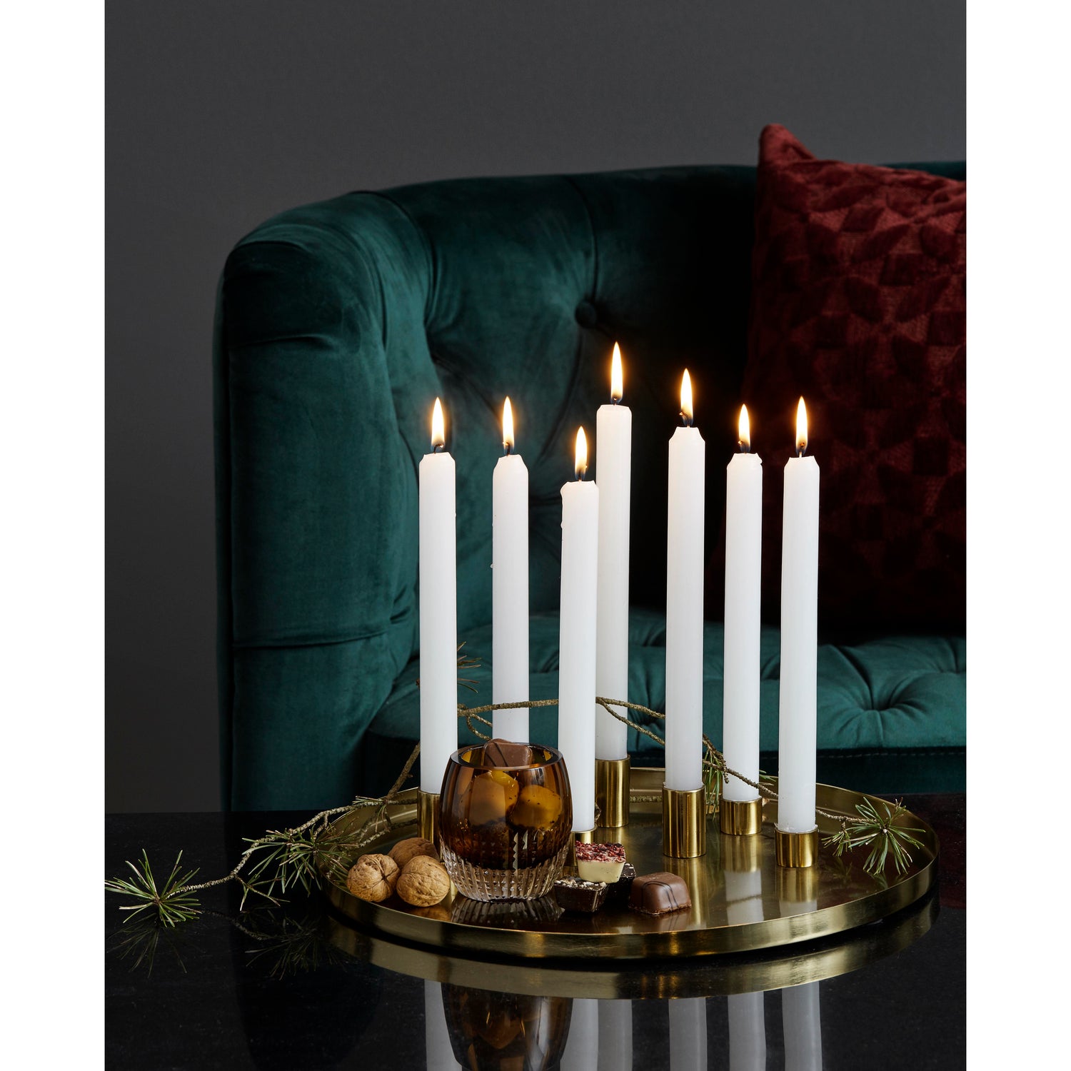 Round candlestick / light dish for 7 lights - Ø36 cm - brass