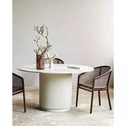 Erie round dining table in wood and marble - Ø140 cm - raw white, brown, beige