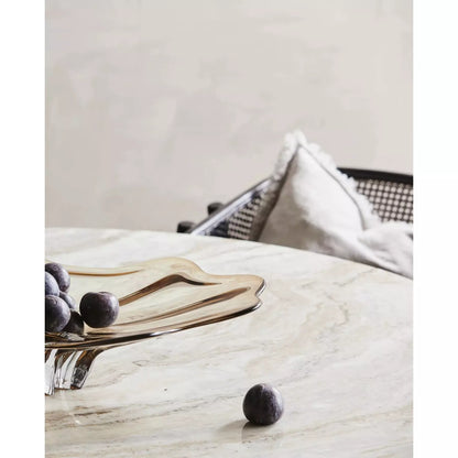 Erie round dining table in wood and marble - Ø140 cm - raw white, brown, beige