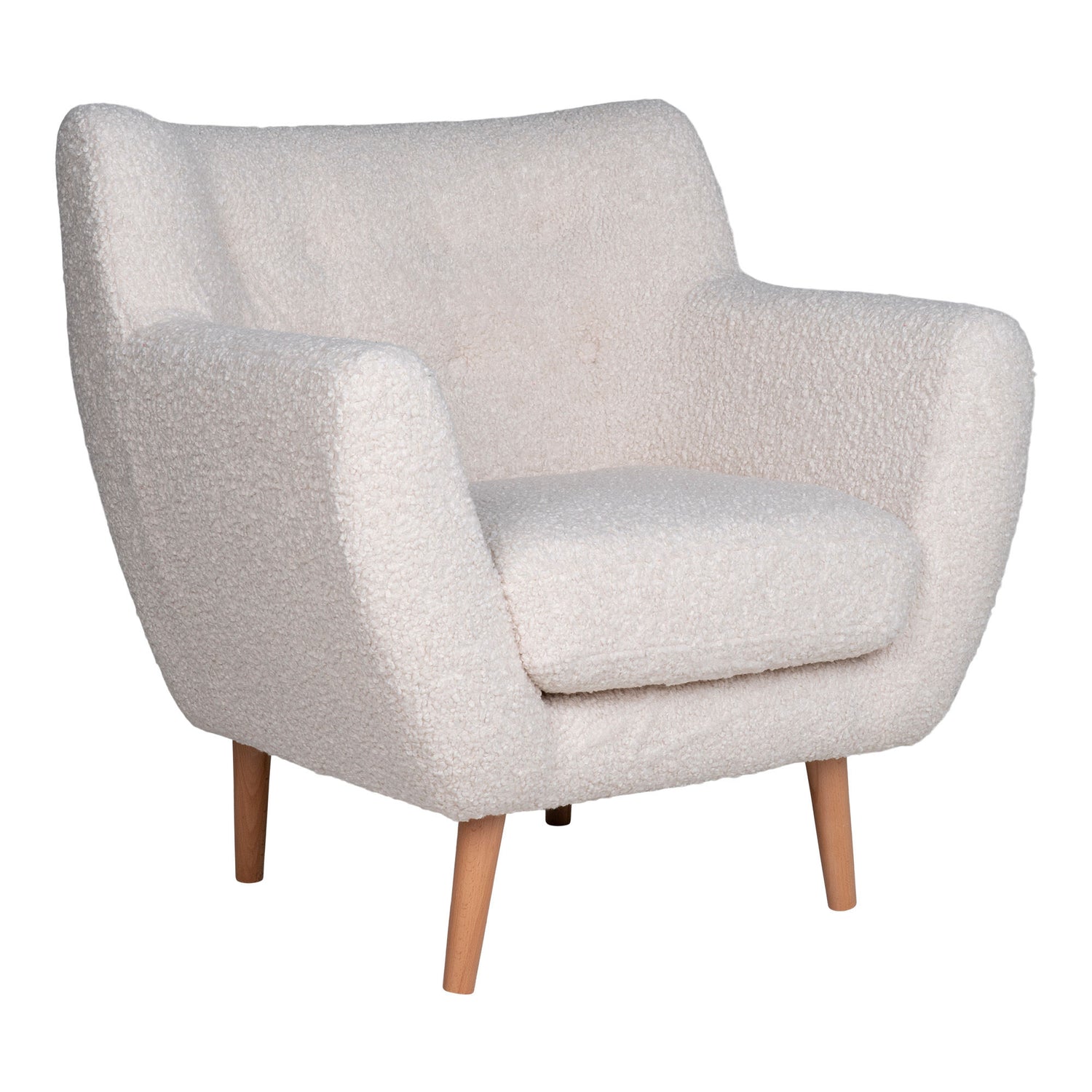 Monte armchair - armchair in artificial lambskin, white with nature wooden legs