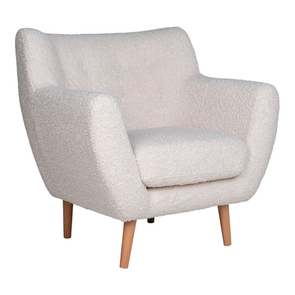 Monte armchair - armchair in artificial lambskin, white with nature wooden legs