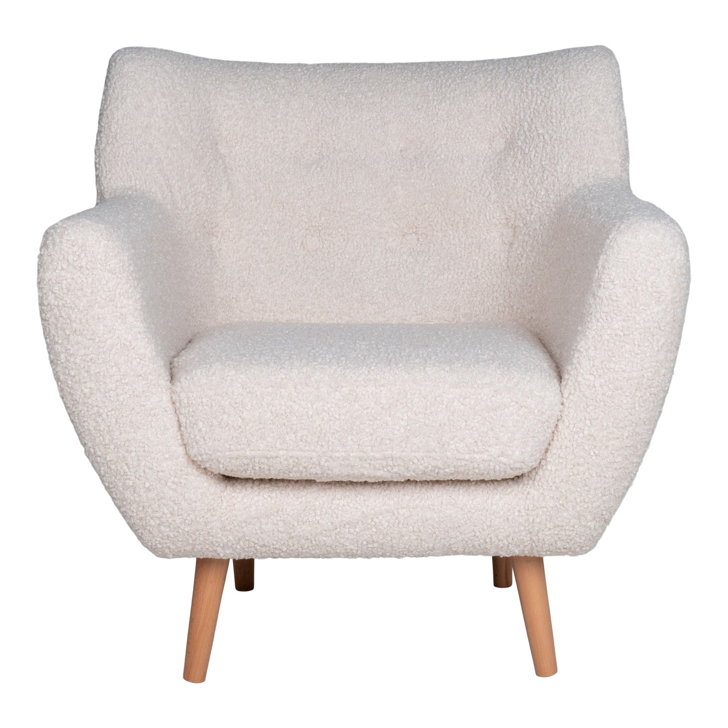 Monte armchair - armchair in artificial lambskin, white with nature wooden legs