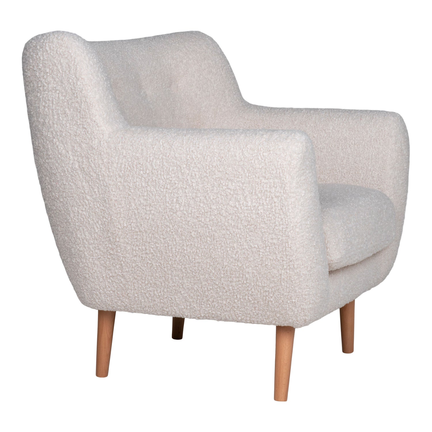 Monte armchair - armchair in artificial lambskin, white with nature wooden legs