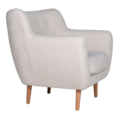 Monte armchair - armchair in artificial lambskin, white with nature wooden legs