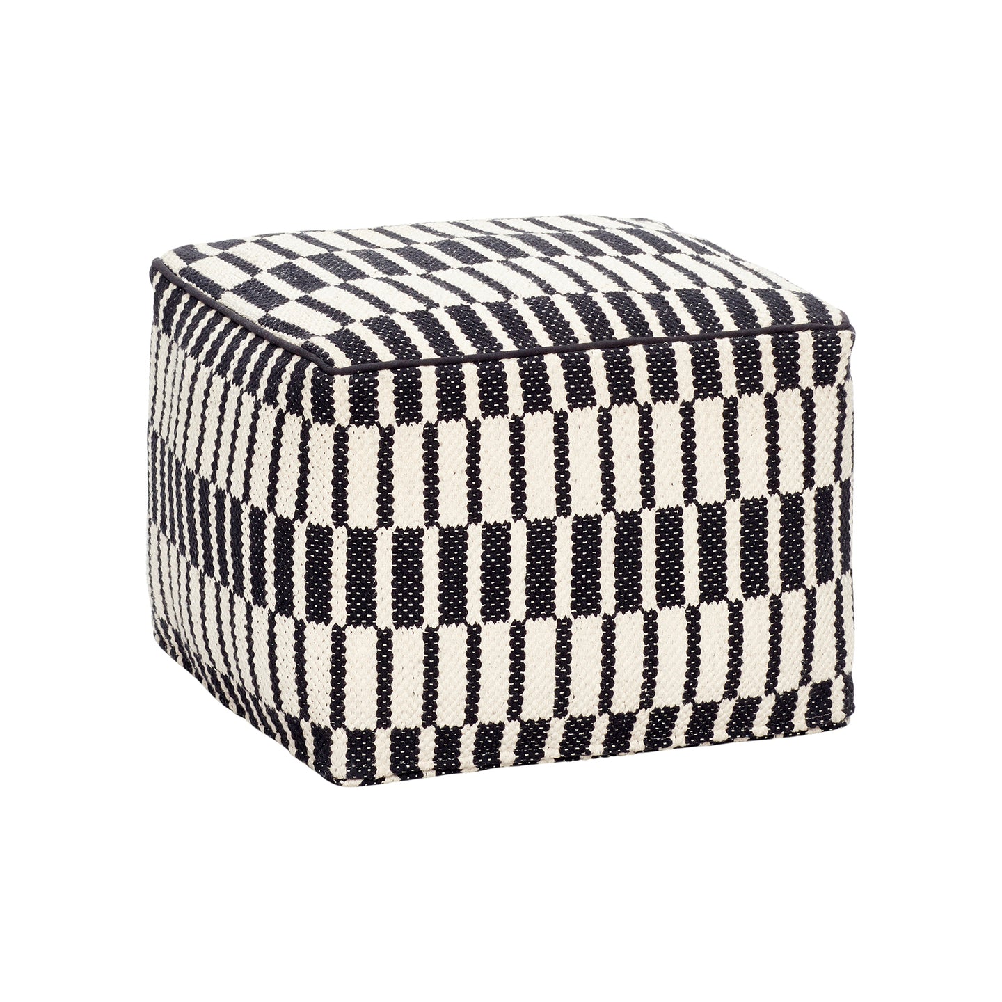 Hübsch puf m. mønster – sort/hvid bomuld 45x45xh35 cm - Hübsch - DesignGaragen.dk