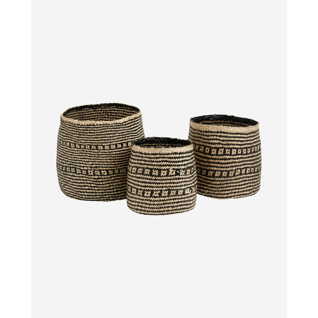 Nordal - COZY round wicker baskets in sea grass - 3 pcs - nature/black