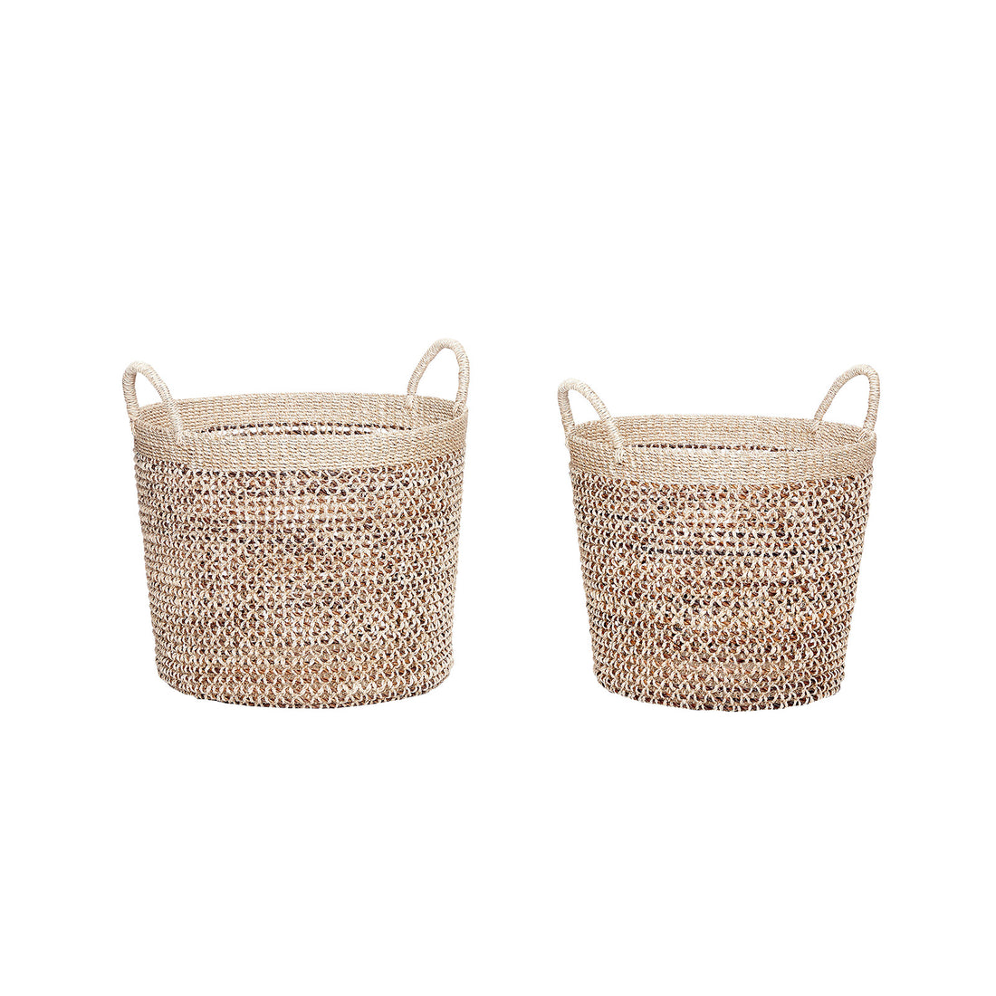Hübsch - basket w/handle, round, nature, s/2 - more sizes