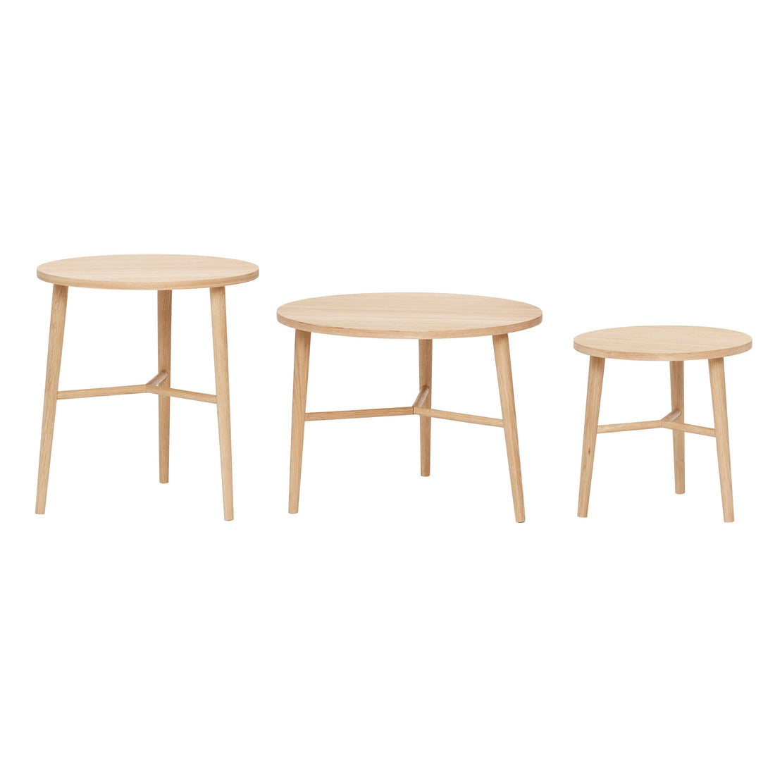 Hübsch - Table, Round, Oak, FSC, Nature, S/3 - Ø40XH40, Ø50XH55, Ø60XH50CM