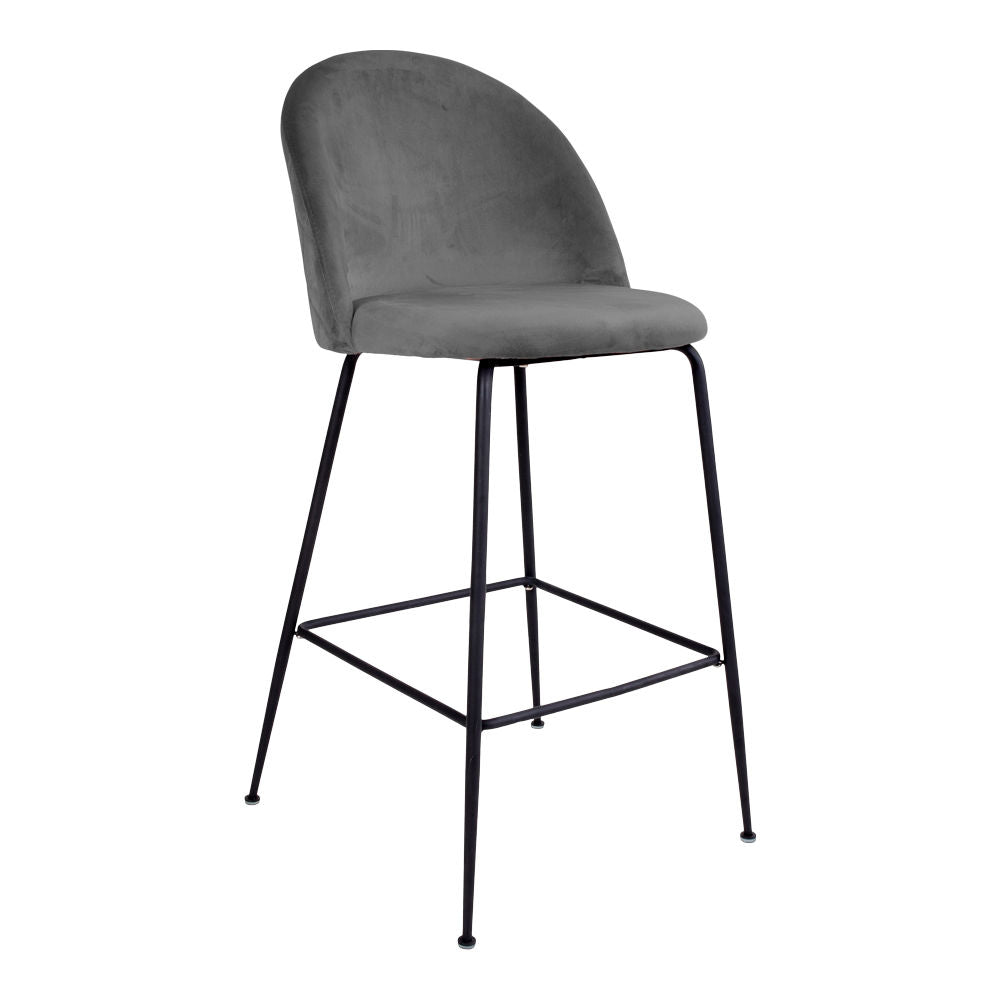 Lausanne bare chair - bar stool in velor, gray with black legs, HN1213