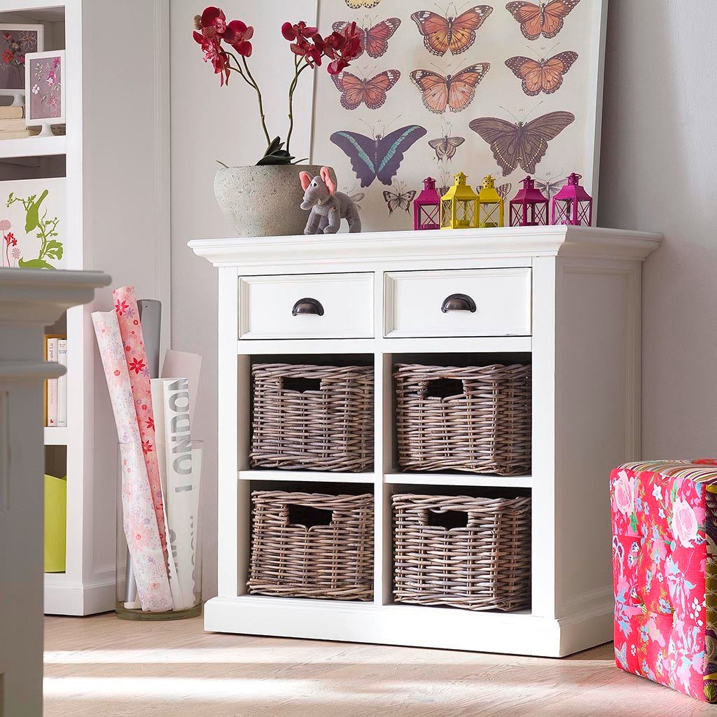 Halifax small sideboard with 4 wicker drawers