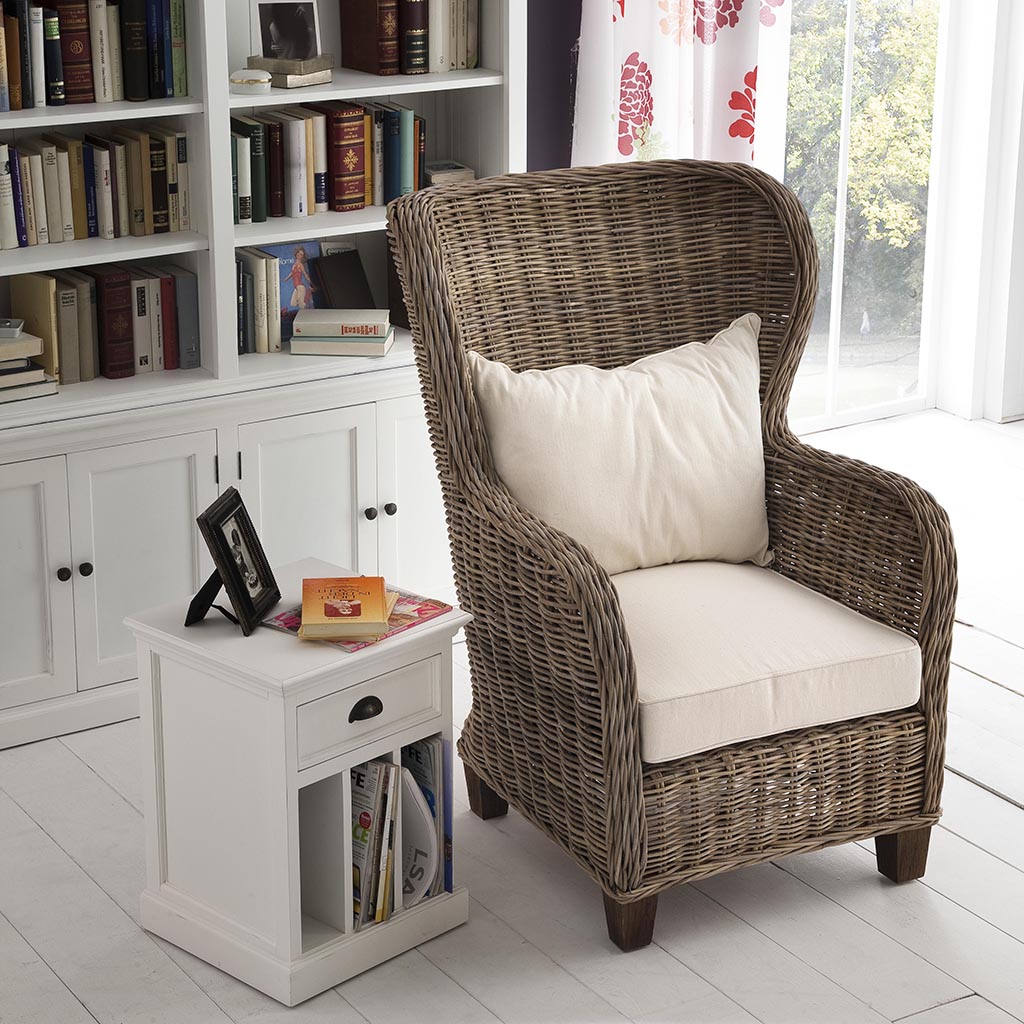 WickerWorks King hand braided armchair in natural rattan with