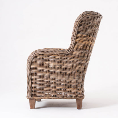 WickerWorks King hand -braided armchair in natural rattan with cushions
