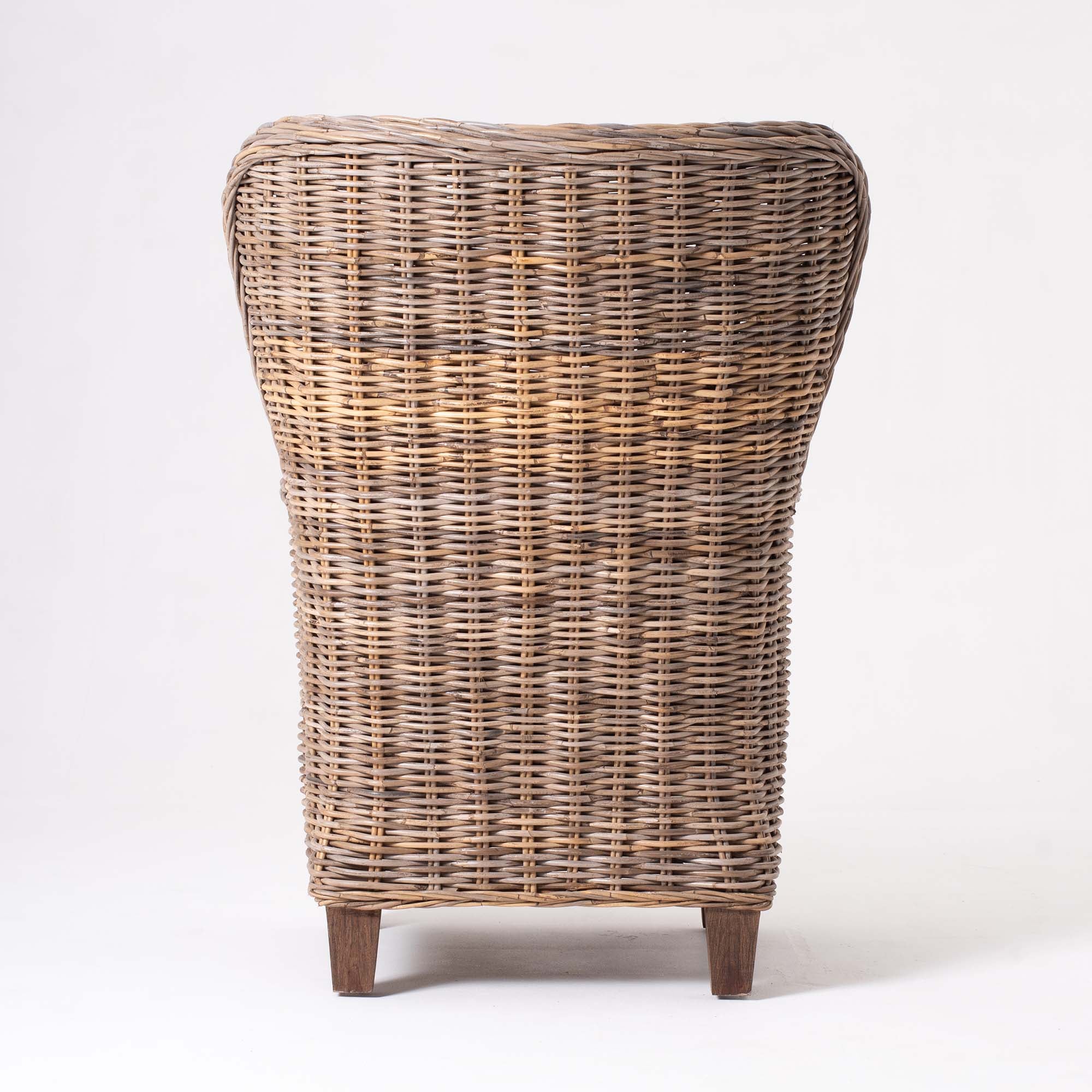 WickerWorks King hand -braided armchair in natural rattan with cushions