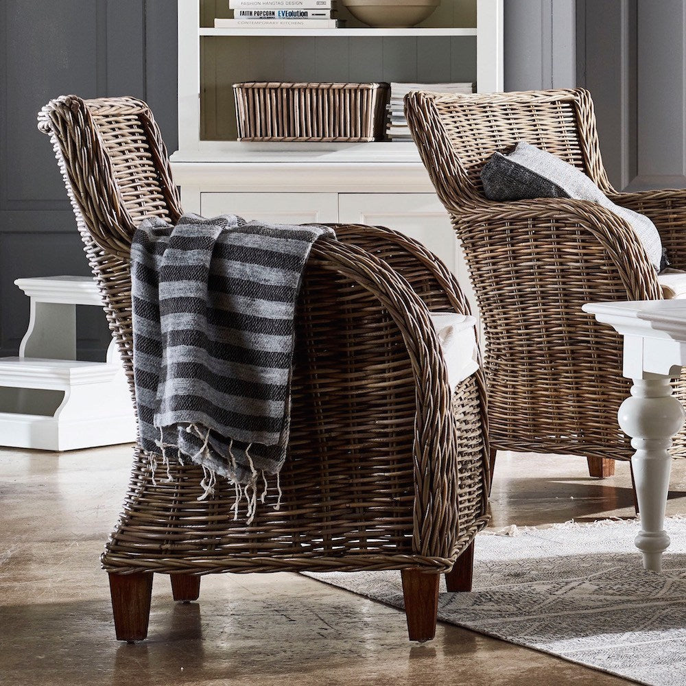 WickerWorks Baron wicker chair with cushions (sold as pair)