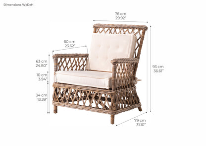 2 pcs. WickerWorks Marquis hand -braided armchair in natural rattan with cushions (sold as pair)
