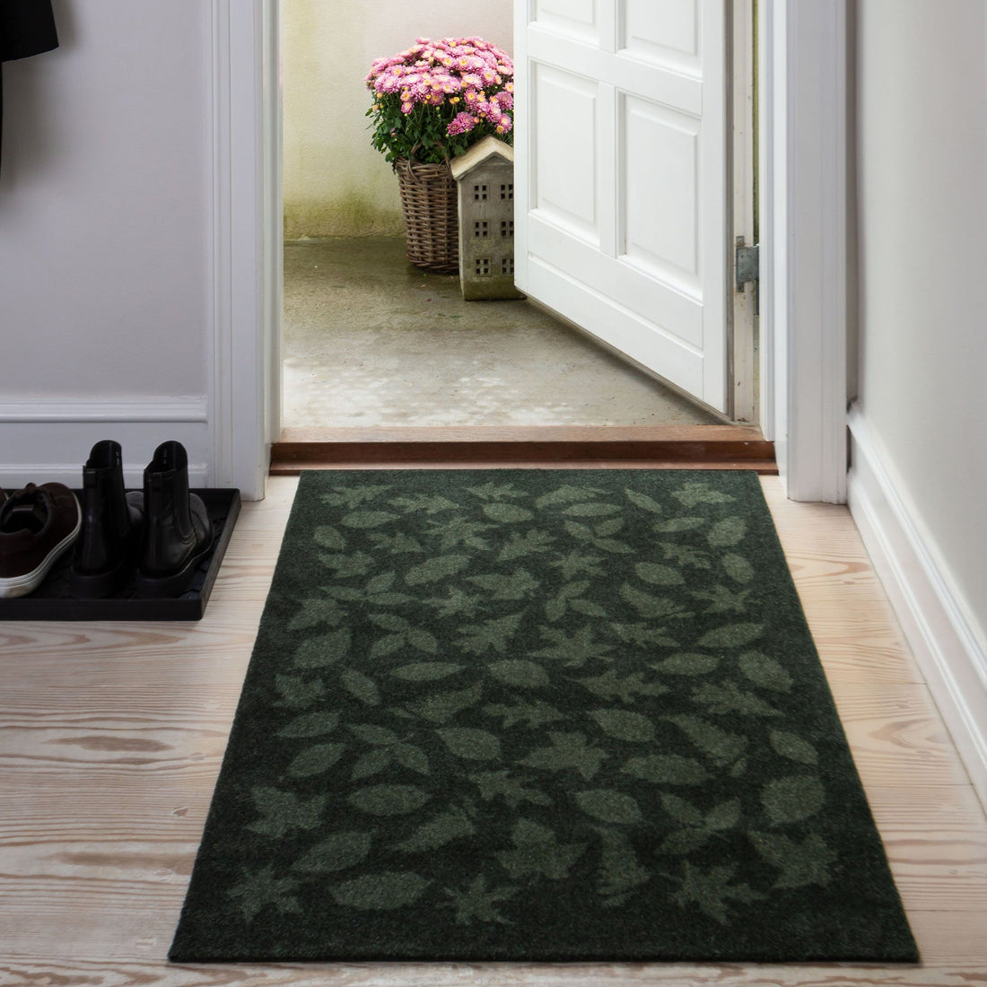 YELLOW MAT 90 x 130 CM - LEAVES/DARK GREEN