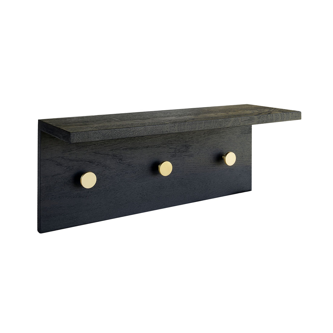 Dot hooks with oak shelf - black - 42 cm