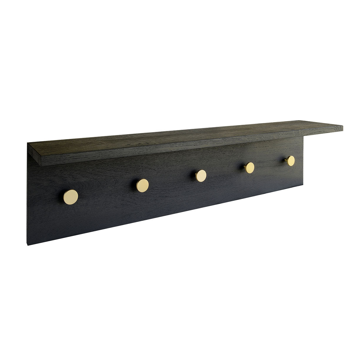 Dot hooks with oak shelf - black - 70 cm