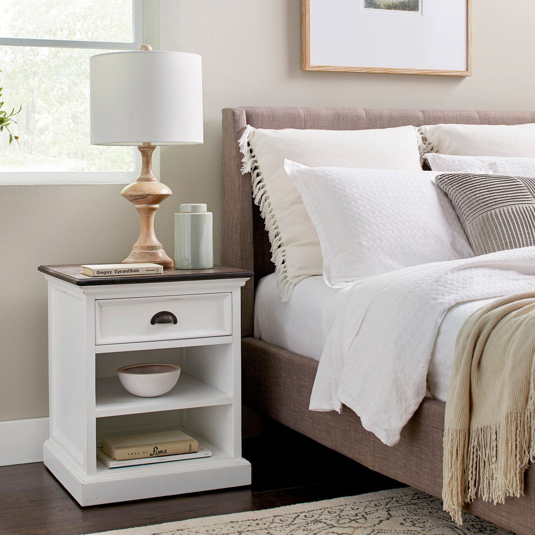 Halifax accent bedside table with shelves