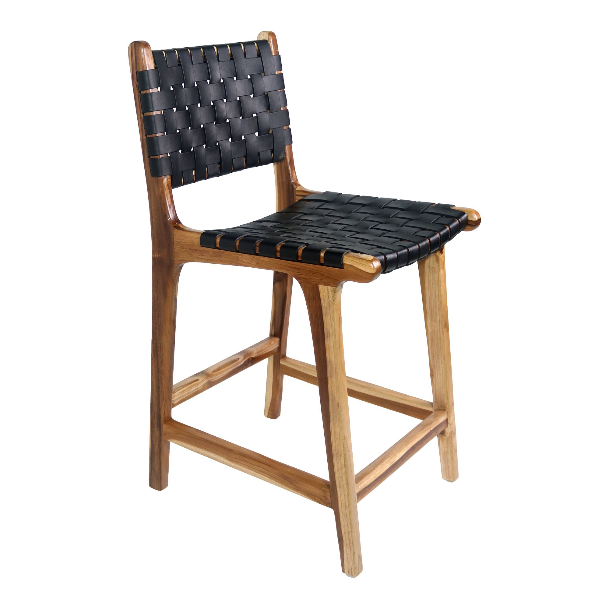 Perugia Counter chair - Counter chair in leather, black with teak legs