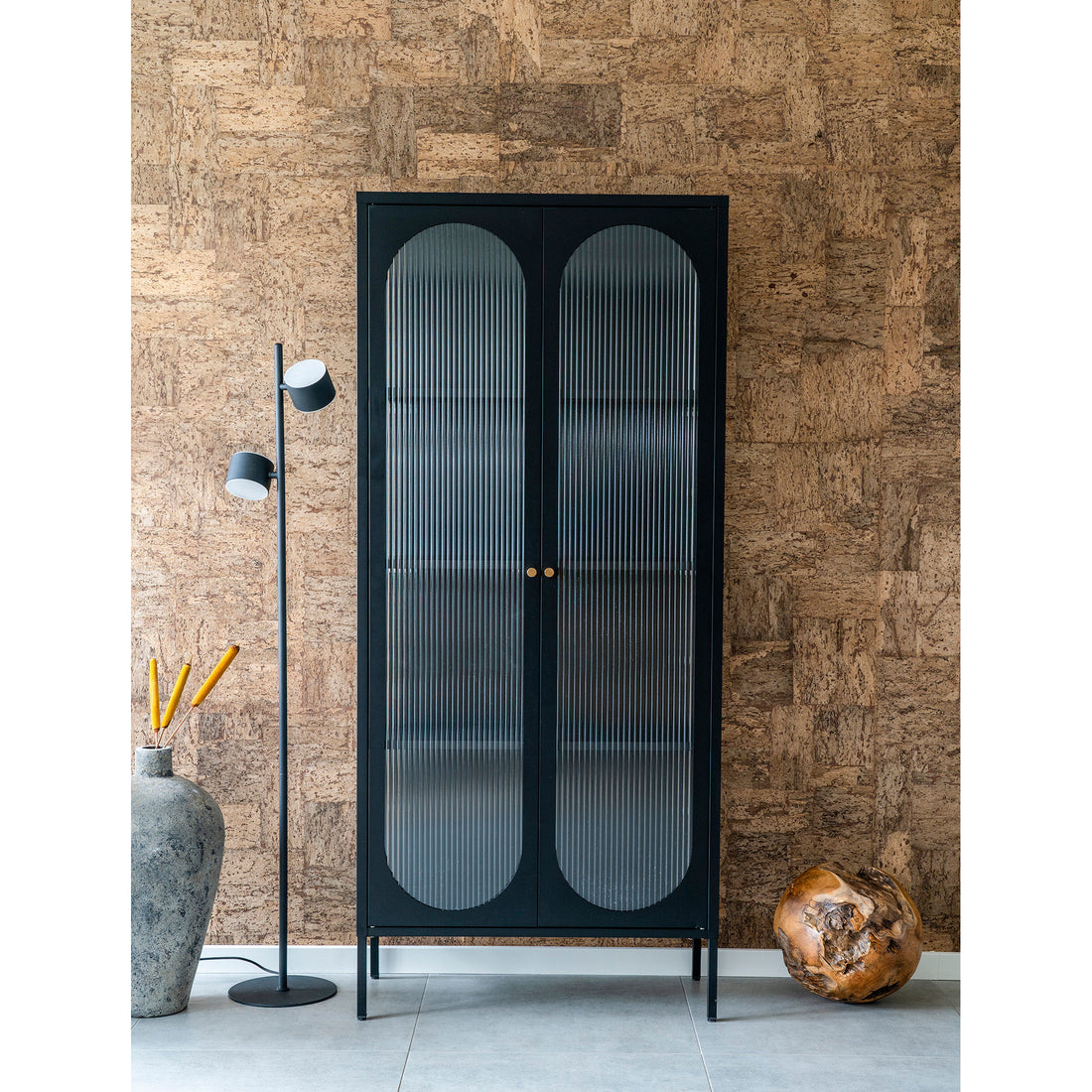 House Nordic - Adelaide - Display cabinet in black with rifled glass door 35x80x180 cm - 1 - pcs