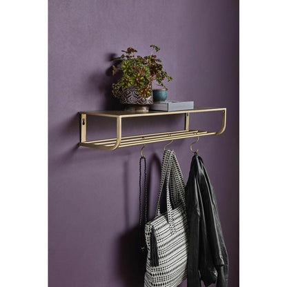 Nordal Shelf in metal with 5 S-hooks - L120 cm - gold finish