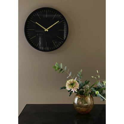 Nordal Onyx wall clock with glass - Ø45 cm - Black/brass