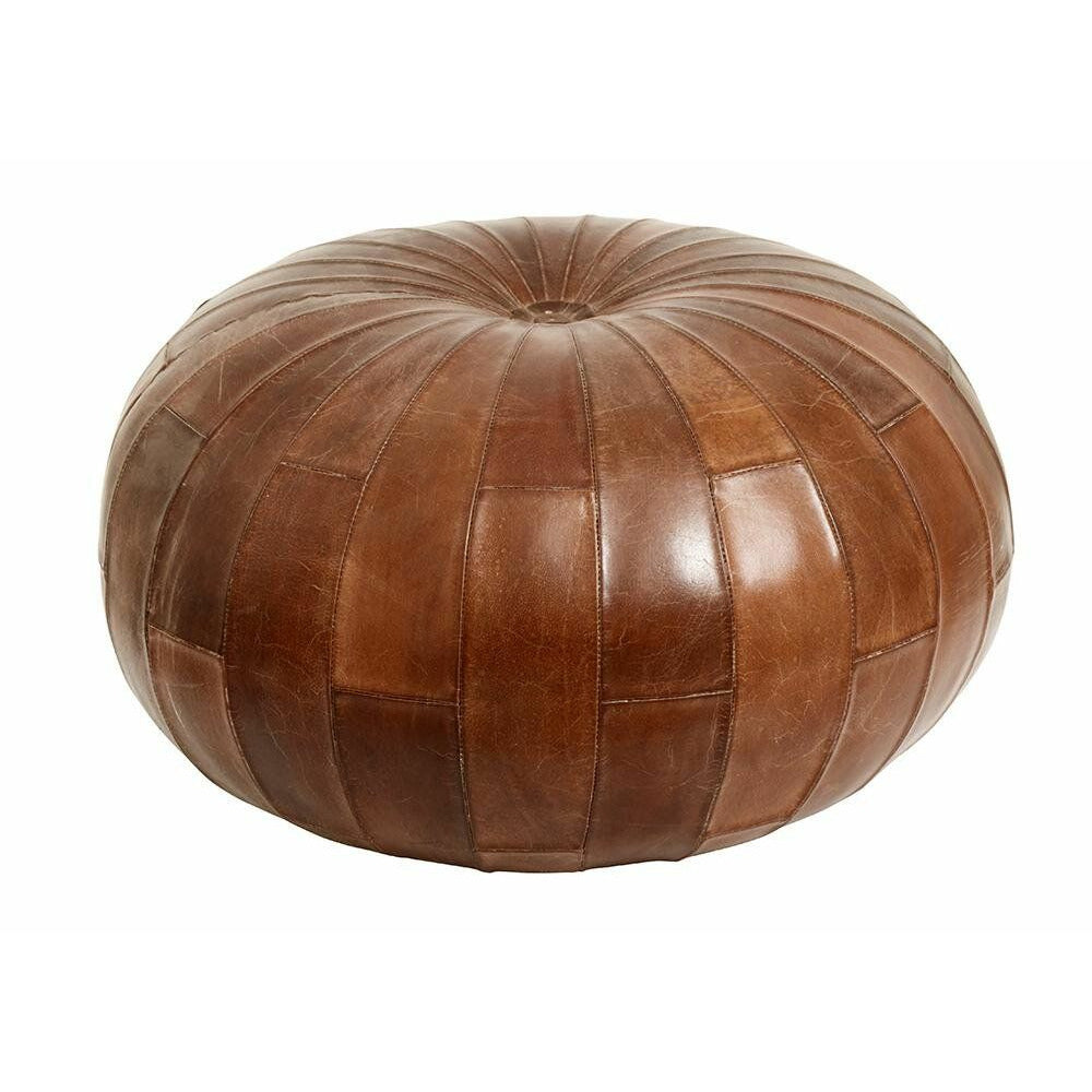 Nordal RUGBY round leather pouffe - ø71 cm - antique brown