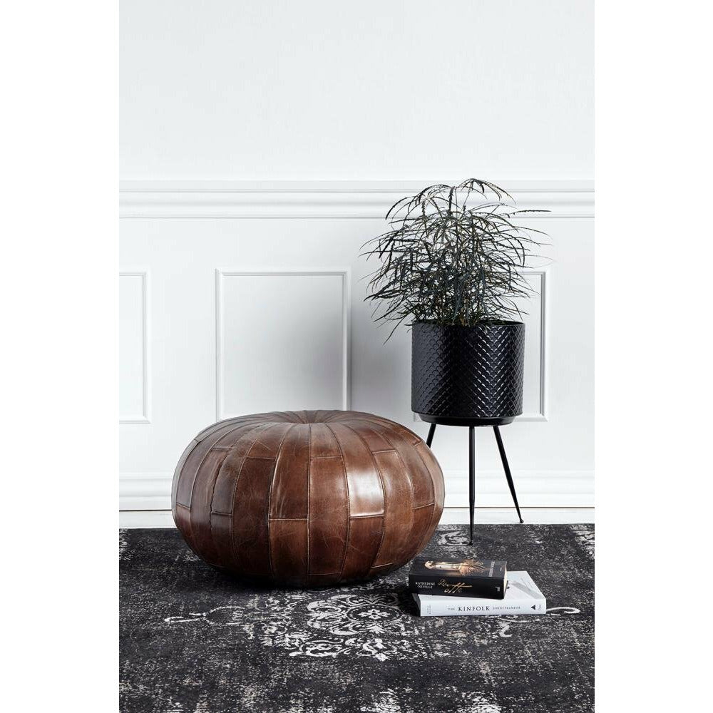 Nordal RUGBY round leather pouffe - ø71 cm - antique brown