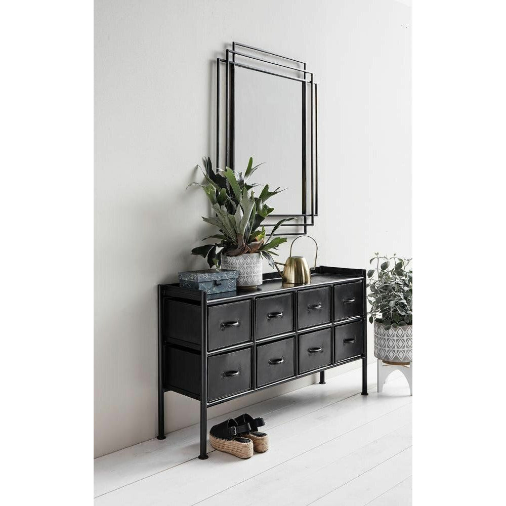 Nordal PORTLAND sideboard in iron w/8 drawers - 66x116 cm - black